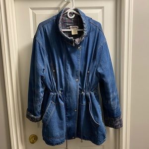 Vintage Plus Size Denim Pea Coat with Drawstring Waist